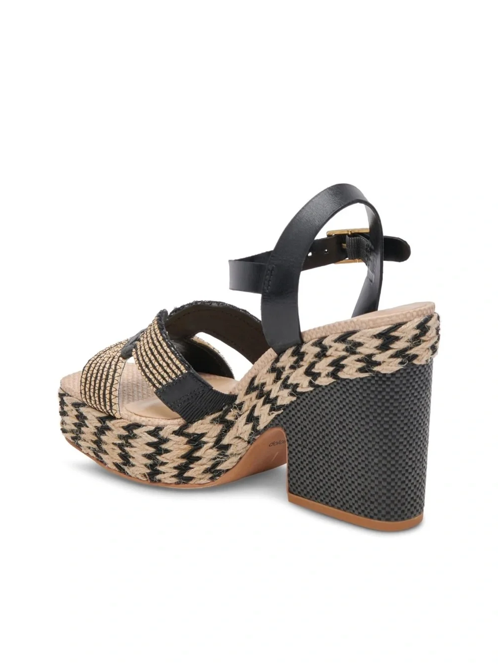 DOLCE VITA Cale-937 Black and Natural Woven Platform Sandal with Ankle Strap